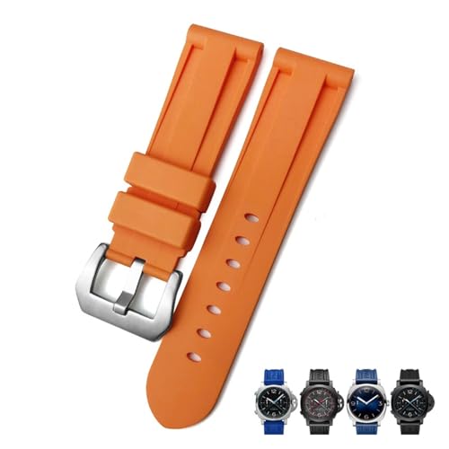 EAMOM 22mm 24mm 26mm Gummi-Uhrenarmband, für Panerai SUBMERSIBLE Buntes wasserdichtes Sport-Tarnarmband(Orange silver,24mm) von EAMOM