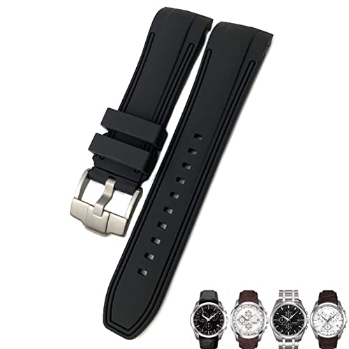 EAMOM 23/24 mm Gummi-Silikon-Uhrenarmband, passend für Tissot T035 T035627 Schmetterlingsschnalle, Ersatz, schwarz, blau, gebogenes Ende, Uhrenarmbänder(Black black 1,24mm silver clasp) von EAMOM