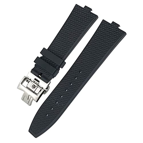 EAMOM 24mm * 7mm Fluorkautschuk Uhrenarmbänder Passend für Vacheron Constantin 5500V 4500V 7900 Schwarz Blau Uhr Herren wasserdichtes Armband(Black) von EAMOM