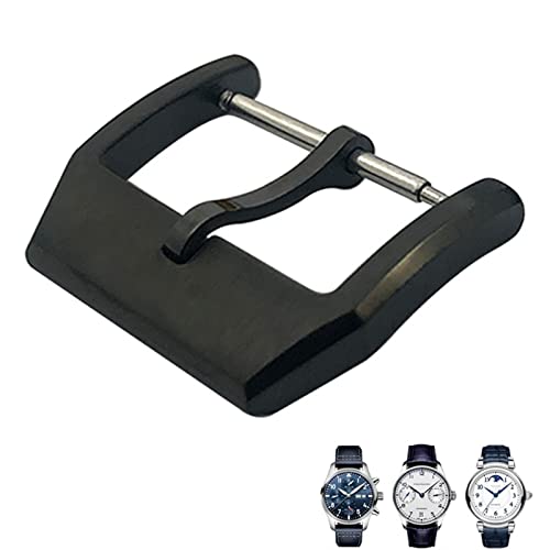 EAMOM 316L-Edelstahl-Schnalle für IWC Pilot Mark Portugieser Roségold-Gummi-Lederarmband mit Faltschließe(Black 3,20mm) von EAMOM