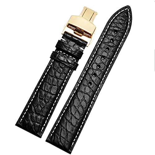 EAMOM Crocodile Leder -Uhrband für jedes Marken -Armband 16 17 18 19 -mm -Träger mit Klappverschluss(Black white gold,19mm) von EAMOM