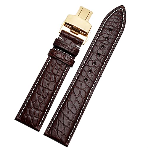 EAMOM Crocodile Leder -Uhrband für jedes Marken -Armband 16 17 18 19 -mm -Träger mit Klappverschluss(Brown white gold,18mm) von EAMOM