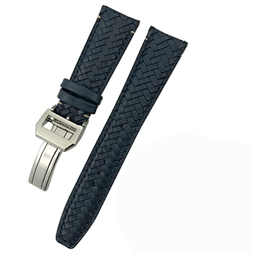EAMOM Für Iwc Portugieser großer Pilot IW377714 IW394005 Leder Uhrengurt blau Armband 20mm 21mm 22 mm Premium -Kauflattengurt(Blue Silver Buckle,21mm) von EAMOM