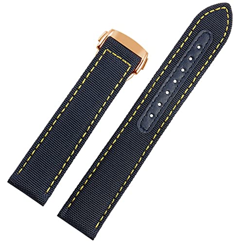 EAMOM Für Omega Seamaster 300 Stoffleder Aqua Terra 150 Cupuncture Nadel Captain gewebt Nylon Canvas Uhrengurt 19mm 20mm 21 mm 2mm Uhrenbands(Blue yellow RG,22mm) von EAMOM