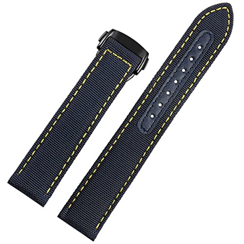 EAMOM Für Omega Seamaster 300 Stoffleder Aqua Terra 150 Cupuncture Nadel Captain gewebt Nylon Canvas Uhrengurt 19mm 20mm 21 mm 2mm Uhrenbands(Blue yellow black,22mm) von EAMOM