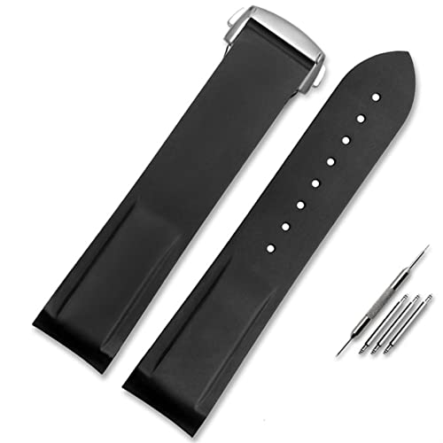 EAMOM Geeignet für Omega Watchband 20mm 22 mm Silikon -Uhrenband mit faltbarem Verschluss gebogen(Black silver,20mm) von EAMOM