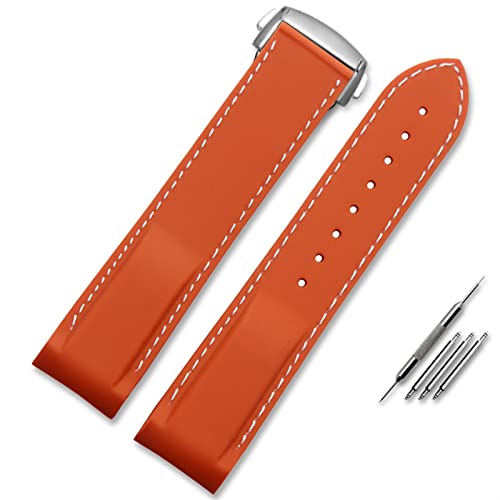 EAMOM Geeignet für Omega Watchband 20mm 22 mm Silikon -Uhrenband mit faltbarem Verschluss gebogen(Orange white silver,22mm) von EAMOM