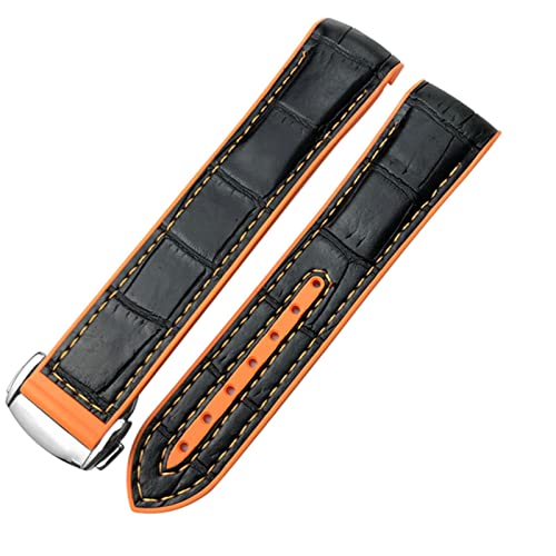 EAMOM Gummi Nylon Leder Uhrband 20mm 22mm 19 21mm Für Omega Seamaster Mittlere Greenwich Zeit Planet Ocean Diver 300 Orange Silikon Uhrengurt(Orange leather,21mm) von EAMOM