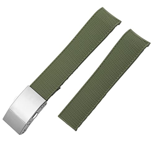EAMOM Gummi-Uhrenarmbänder für Longines CONQUEST HYDROCONQUEST L3 21 mm wasserdichtes Armband Uhrenzubehör Silikon-Uhrenarmband mit Logo(Green-Silver Clasp) von EAMOM