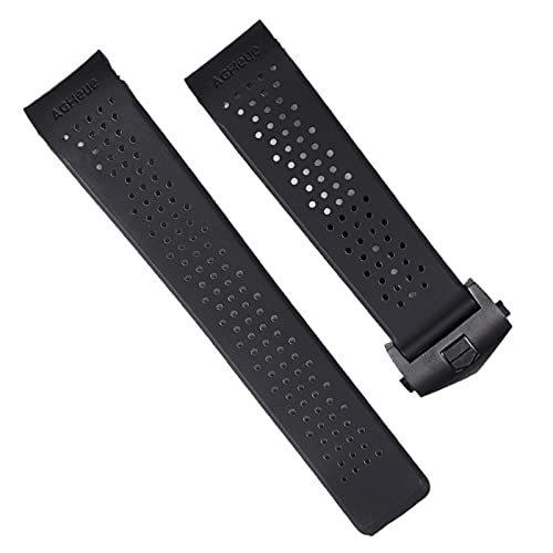 EAMOM Klassisches 22 24 mm uhrenfestes schwarzes Gummiarmband für TAG Heuer CARRERA Herren, Silikon-Handgelenkband, Faltschließe, Logo auf (Color : With black clasp, Size : 24mm) von EAMOM