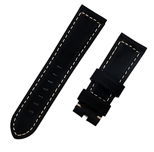 EAMOM Luxus Marke Armband Retro 22mm 24mm Vintage Kalb Pferd Nubuk Leder Für Panerai Strap Uhr Band Tang schnalle(Black,Without Buckle) von EAMOM