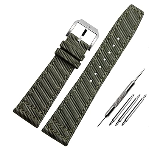 EAMOM Nylon Watch Band Für Iwc Portugiesisch-Pilot-Serie 20mm 21mm 22mm Armbanduhr Band Leinwand Armband Blaues Blaugrün Uhrengurt(A-armygreen-silver,21mm) von EAMOM