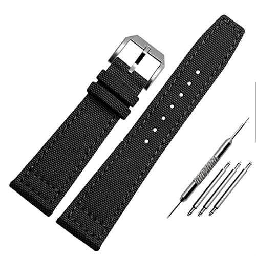 EAMOM Nylon Watch Band Für Iwc Portugiesisch-Pilot-Serie 20mm 21mm 22mm Armbanduhr Band Leinwand Armband Blaues Blaugrün Uhrengurt(A-black-silver,21mm) von EAMOM