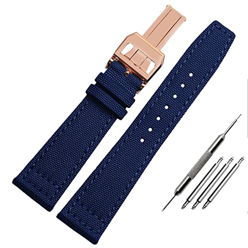 EAMOM Nylon Watch Band Für Iwc Portugiesisch-Pilot-Serie 20mm 21mm 22mm Armbanduhr Band Leinwand Armband Blaues Blaugrün Uhrengurt(B-blue-rosegold,20mm) von EAMOM