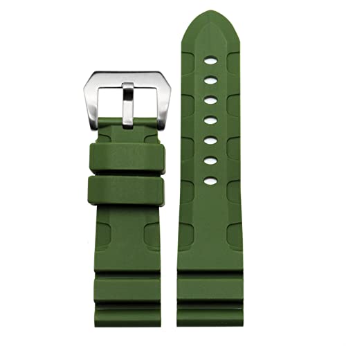 EAMOM Silikon Uhrband für PAM111 PAM0061 PAM00682 Armband Sport Watch Armband 24 -mm -Armband wasserdichtes schwarzes Zubehörgürtel(Green silver calsp) von EAMOM