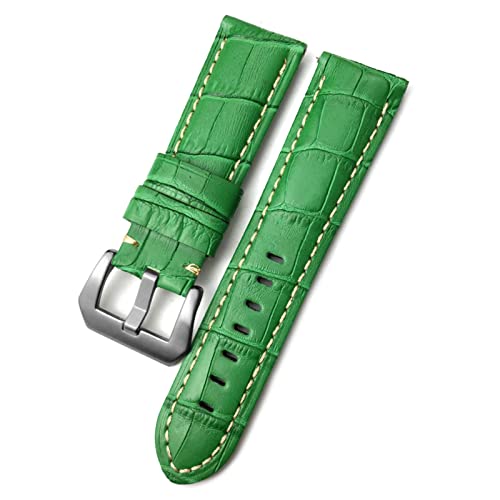 EAMOM Uhrenarmband 24 mm, passend für PAM Panerai Luminor, grünes, rotes, blaues Rindslederband, Edelstahlschnalle, kostenloses Werkzeug, 24mm Black buckle, Achat von EAMOM