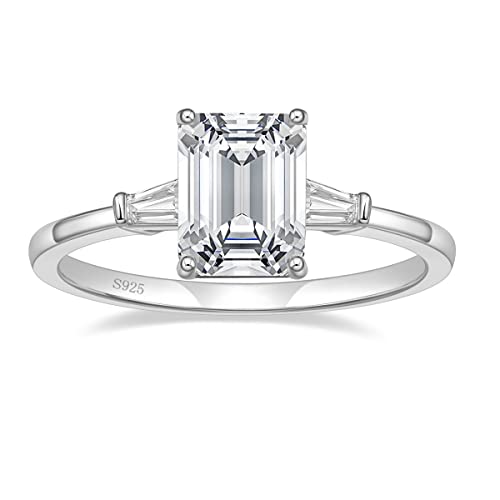 EAMTI 3CT 925 Sterling Silber Verlobungsringe 3 Stein Smaragdschliff Zirkonia CZ Hochzeit Versprechen Ringe für Sie Hochzeit Bands für Frauen Größe 3-11, Kristall Sterling Silber Cubic Zirkonia von EAMTI