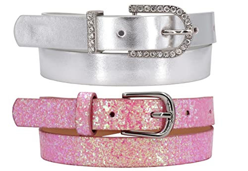 EANAGO Doppelpackung Kindergürtel schimmernd/glitzernd mit tollen Schnallen - moderner Gürtel für Kinder von ca. 3-12 Jahren - Kindergürtel Mädchen – children´s belt von EANAGO