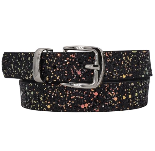 EANAGO Glitzergürtel >EISKRISTALL< für Mädchen, verstellbarer Kindergürtel (52–67 cm), funkelnde Optik in schwarz - veganes Material, 2,5 cm breit – optimal für Kinder von 3-12 Jahren von EANAGO