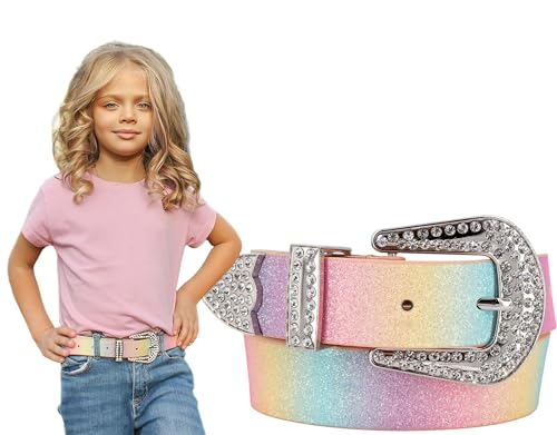 EANAGO Kindergürtel Mädchen in Pastellfarben – Glitzer Gürtel für Kinder 3–12 Jahre, verstellbar für Taillen von 52–67 cm - bunter Mädchengürtel mit Funkelsteinchen – robustes PU-Material von EANAGO