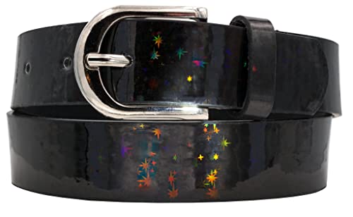 EANAGO veganer Gürtel >STERN< für Kinder (3-12 Jahre, Taillenumfang 52-67 cm, Gürtelmaß 60 cm) - moderner Glitzergürtel für Mädchen - Kindergürtel Mädchen -Mädchengürtel (schwarz_2) von EANAGO