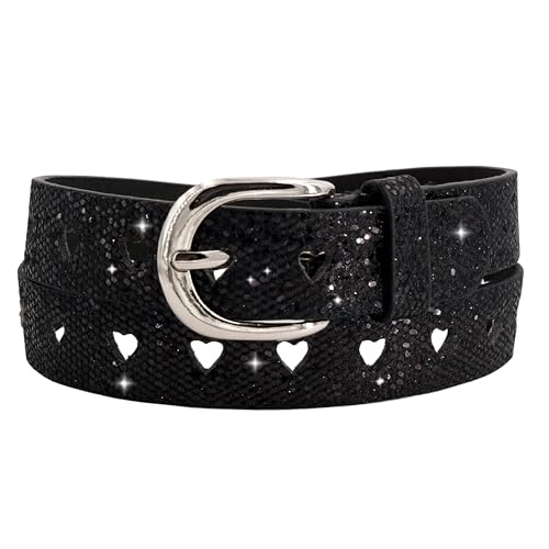 EANAGO Gürtel >ELFENSCHATZ< für Kinder - glitzernder Kindergürtel - moderner Glitzergürtel für Mädchen von ca. 3-12 Jahren - Kindergürtel Mädchen - Gürtel Kinder (schwarz_Herz) von EANAGO