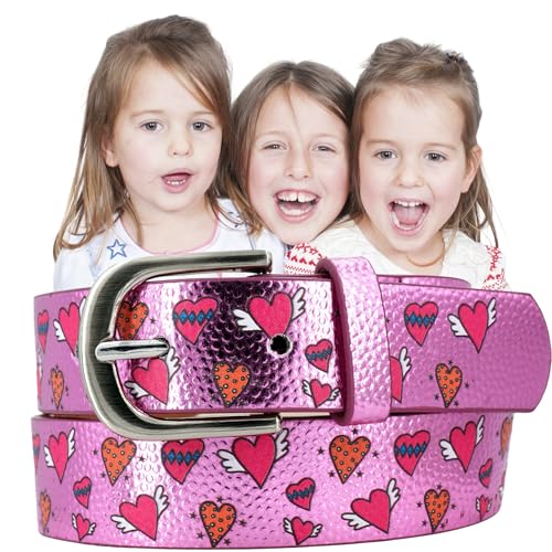 EANAGO Gürtel >SWEETHEART< für Kinder - moderner Kindergürtel mit rosa Herzen, für Mädchen von ca. 3-12 Jahren - Kindergürtel Mädchen - Gürtel Kinder von EANAGO