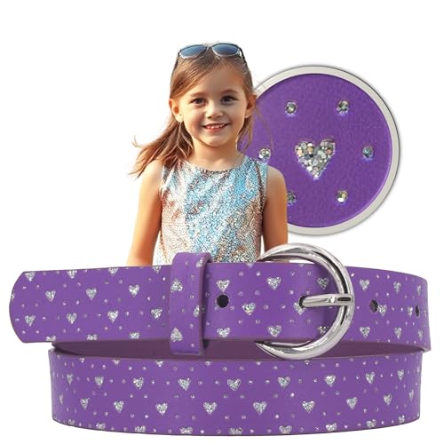 EANAGO veganer Gürtel >FEENTRAUM< für Kinder - Kindergürtel mit Glitzerherzen - moderner Glitzergürtel für Mädchen (lila) von EANAGO