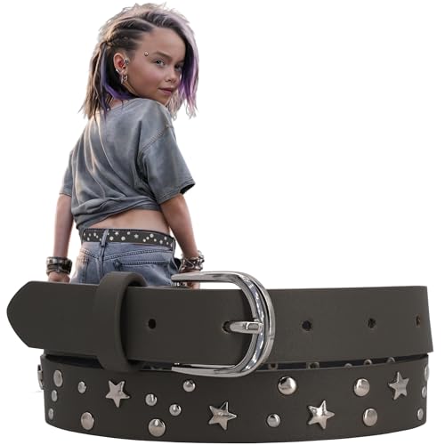 EANAGO Kindergürtel Mädchen | Gürtel >ROCKSTAR< für Kinder | Mädchengürtel mit robuster Metallschnalle, verstellbar | Stylischer Nietengürtel für Jeans & Röcke | für 3-12 Jahre | 52-67 cm von EANAGO