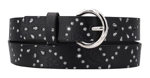 EANAGO veganer Gürtel >STARLIGHT< für Kinder - glitzernder Kindergürtel - moderner Glitzergürtel für Mädchen von ca. 3-10 Jahren – children´s belt (schwarz, 55 cm (Gesamlänge 70 cm)) von EANAGO