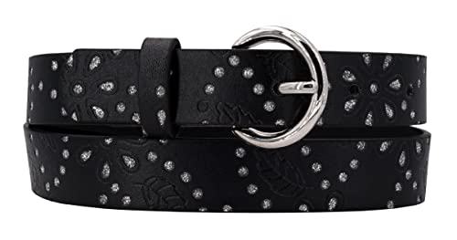 EANAGO veganer Gürtel >STARLIGHT< für Kinder - glitzernder Kindergürtel - moderner Glitzergürtel für Mädchen von ca. 3-10 Jahren – children´s belt (schwarz, 55 cm (Gesamlänge 70 cm)) von EANAGO