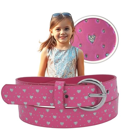 EANAGO veganer Gürtel >FEENTRAUM< für Kinder - Kindergürtel mit Glitzerherzen - moderner Glitzergürtel für Mädchen - pink von EANAGO