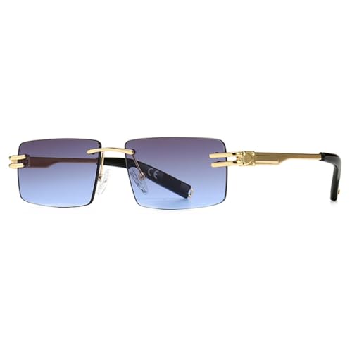 EANGK Retro rechteckige Sonnenbrille randlos männlich Metall weiblich quadratische Sonnenbrille Männer kein Rahmen UV400, grau blaue Linse, Einheitsgröße von EANGK