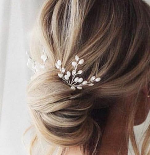 Earent Braut Hochzeit Haarnadeln Silber Perle Haarteil Kristall Haarschmuck Braut Kopfschmuck für Frauen und Mädchen (3 Stück) von EARENT
