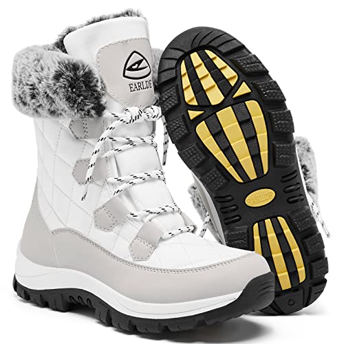 Damen Schneestiefel mit wasserfester Schnürung, wadenhoch, für den Winter, mit tiefem Profil, Gummisohle, Schwarz (Weiß3), 39.5 EU von EARLDE