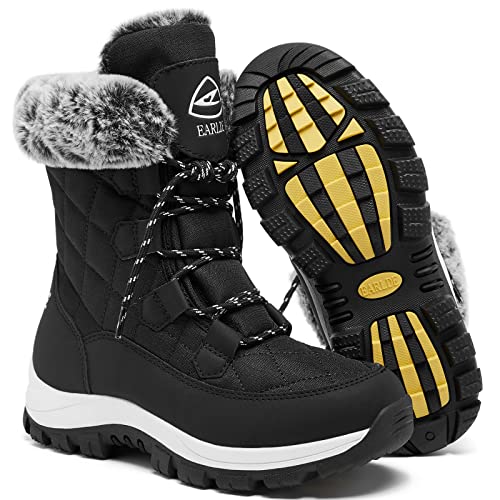 Damen Schneestiefel mit wasserfester Schnürung, wadenhoch, für den Winter, mit tiefem Profil, Gummisohle, Wei� (Schwarz3), 36.5 EU von EARLDE