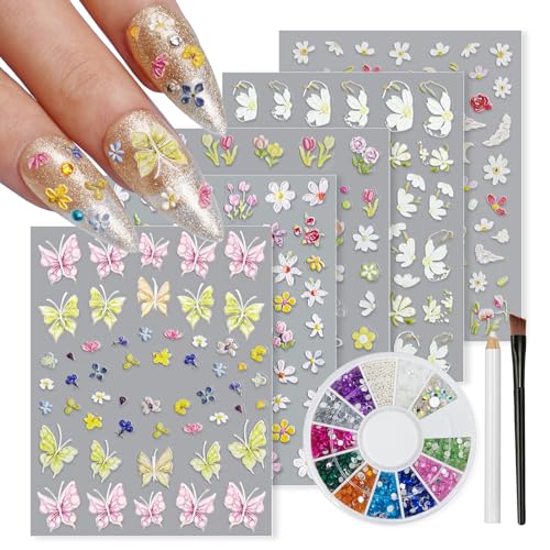 EARLMONI 5 Blatt Nagelsticker, Nail Art Sticker mit 1200 Stück farbigen Strasssteinen, AB Kristall Strasssteinen, halbrunden Perlenstrasssteinen, Silberperlen und Stift, Nageldesign Zubehör EARLMONI 5 Blatt Nagelsticker, Nail Art Sticker mit 1200 Stück farbigen Strasssteinen, AB Kristall Strasssteinen, halbrunden Perlenstrasssteinen, Silberperlen und Stift, Nageldesign Zubehör von EARLMONI