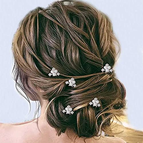 Easedaily Kristall Braut Hochzeit Haarnadeln Silber Perle Haarteile Strass Kopfschmuck Braut Haarschmuck für Frauen und Mädchen (5 Stück) von EASEDAILY