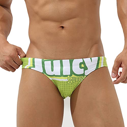 EASEJUICY Herren-Badehose, sexy Bikini, Bademode, Digitaldruck, Buchstaben-Badeanzug, niedriger Bund mit Kordelzug und Futter - Grün - Small von EASEJUICY