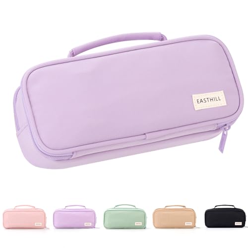 EASTHILL große Kapazität Federmäppchen Pen Pouch Organizer Canvas Bleistift Tasche mit Griff Schulbedarf für Mädchen-Lila von EASTHILL