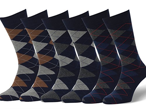 EASTON MARLOWE 6 Paar Fein Gemusterte Argyle Socken Herren - 6pk #2-10, dunkle Marine Blau - 43-46 EU Schuhgröße von EASTON MARLOWE