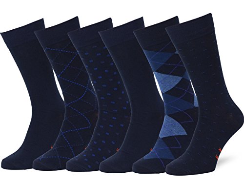 EASTON MARLOWE 6 Paar Gemusterte Baumwolle Herren Socken - 6pk #4-4, dunkle Marine Blau 46-49 von EASTON MARLOWE
