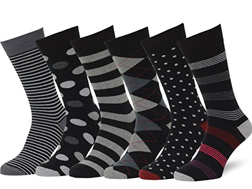 Easton Marlowe 6 Paar Fein Gemusterte Herren socken - 6pk 38 - Argyle gestreift Tupfen - 39-42 EU Schuhgröße von EASTON MARLOWE