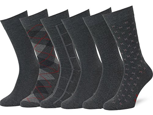 Easton Marlowe 6 Paar Gemusterte Baumwolle Herren Socken - 6pk 4-6, Holzkohle Grau - 39-42 EU Schuhgröße von EASTON MARLOWE