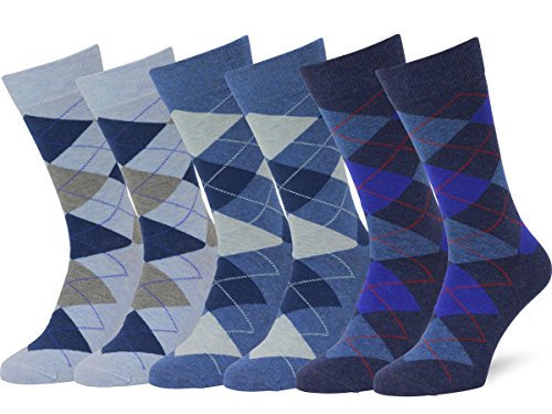 Easton Marlowe Classic Argyle Herren Business Socken - 6pk 2-4, Hellblau/Denim/Indigo melange - 43-46 EU Schuhgröße von EASTON MARLOWE