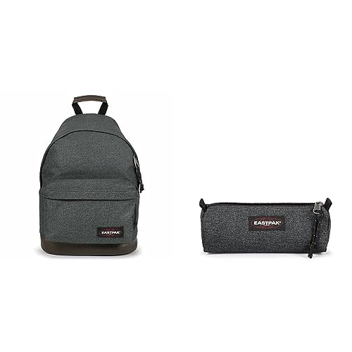 EASTPAK WYOMING Rucksack, 40 cm, 24 L, Black Denim (Grau) & BENCHMARK SINGLE Federmäppchen, 21 cm, Black Denim (Grau) von EASTPAK