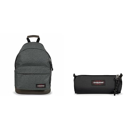 EASTPAK WYOMING Rucksack, 40 cm, 24 L, Black Denim (Grau) & BENCHMARK SINGLE Federmäppchen, 21 cm, Schwarz (Black) von EASTPAK