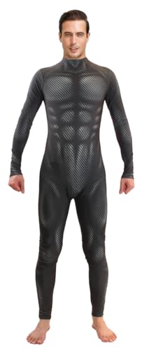 EASUIT Herren Muskel-Bodysuit, Ganzkörper-Kompression, athletischer Anzug, Outfit, Halloween-Kostüm für Erwachsene, Schwarz, XXL (Höhe:175/180 cm) von EASUIT