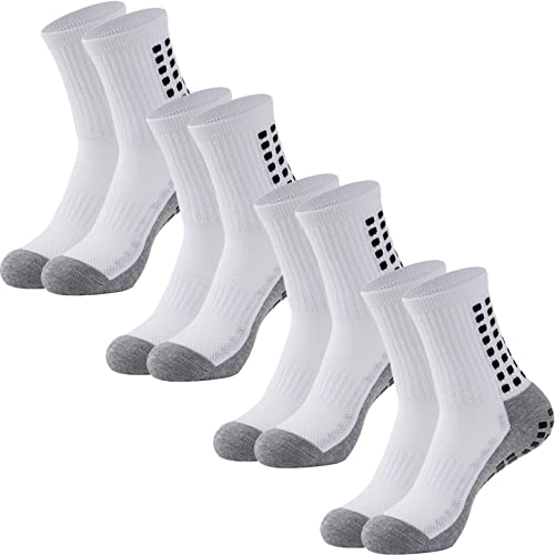 EASYLONGJEE 4 Paar Fußballsocken für Herren mit Kissen, rutschfest, sportlich, Fußball, Basketball, Sportsocken, 4 Paar: Weiß von EASYLONGJEE