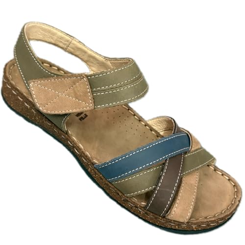 EASYWALK Madlane Damen-Sandalen aus gepflegtem Leder mit weichem Leder-Fußbett mit Knöchelriemen, Blau Gradient, 40 EU von EASYWALK